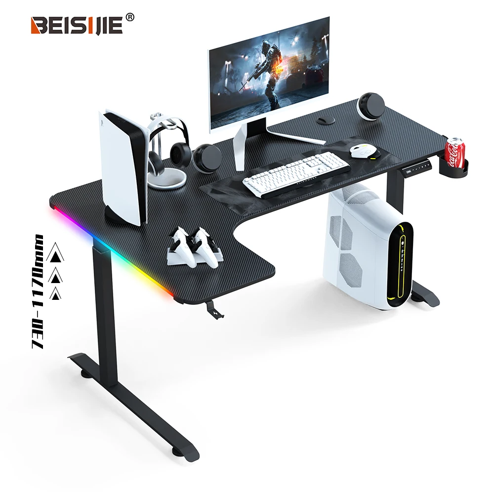 Beisijie AL-L эргономичный сидеть стенд игровой стол с цветовой моделью rgb стоьте вверх угловой памятью предустановленных длинная рабочая станция | Черный