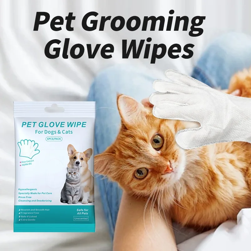 OEM Large Pet Cleaning Dog Washing Hand Gloves Body Wipes Biodegradable Shampoo Grooming Products for Pets Care