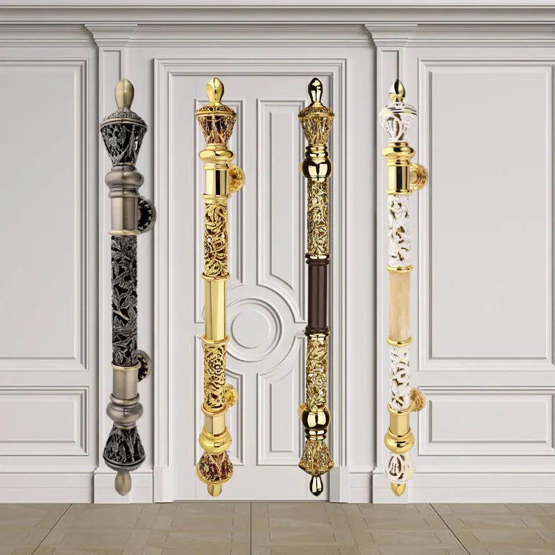 Luxury entrance glass door handle Gold exterior Large entrance swinging wooden door handle Villa Hotel front pivot door handle
