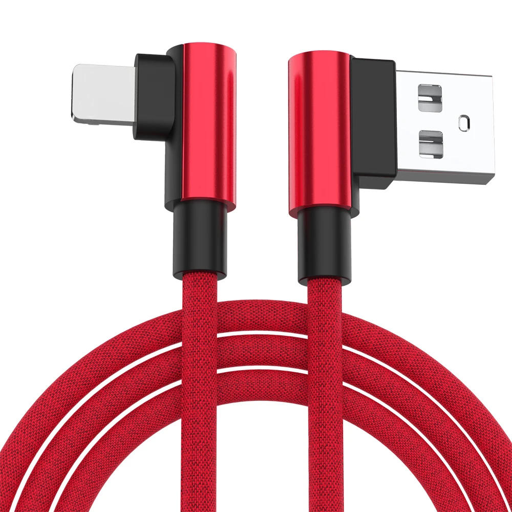 
90 degree nylon braided data cable L shape Elbow 2.4A fast charging micro usb c multi charger type-c gaming cable for iphone 12 
