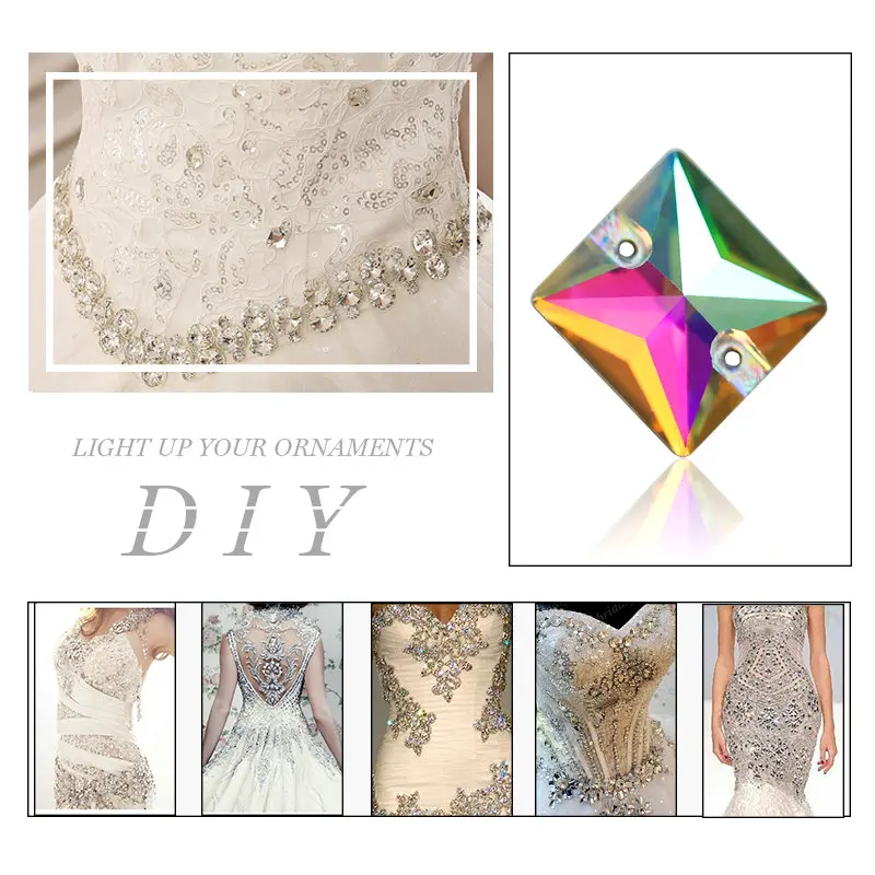 Crystal AB Square Sew on Rhinestones Crystals Sewing Flatback Rhinestone Crystal Stones Beads Craft Supplies