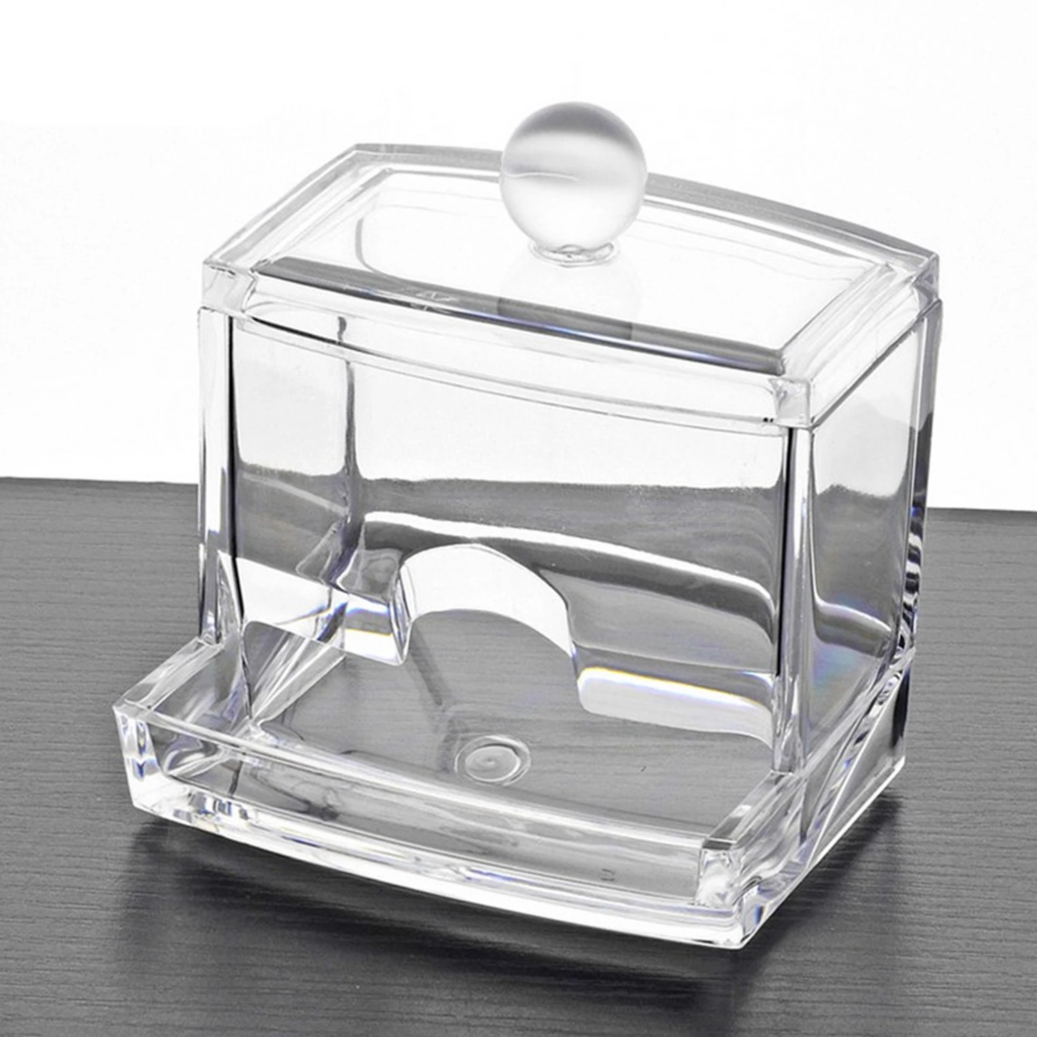 Cotton Ball Swab Holder Organizer Storage Box with lid Acrylic Round Cotton qtip dispenser