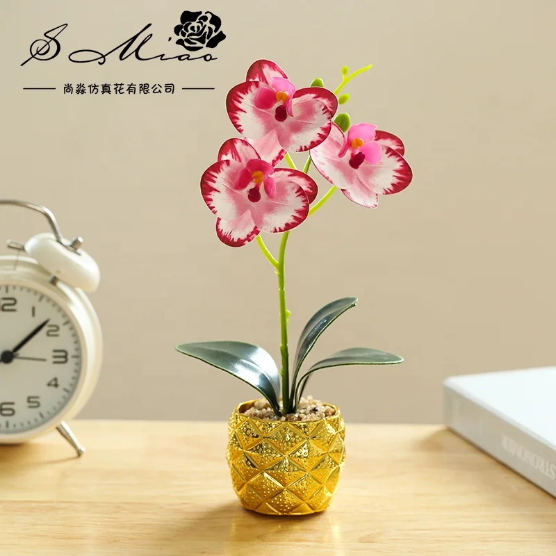 Wholesale artificial 3D printing phalaenopsis golden pot bonsai home decoration