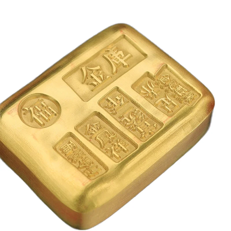 High Quality Chinese Factory Simulated Gold Ingot Artwork Gold Film Props Home Study Bar Decor Copper Badge Souvenir Home Office