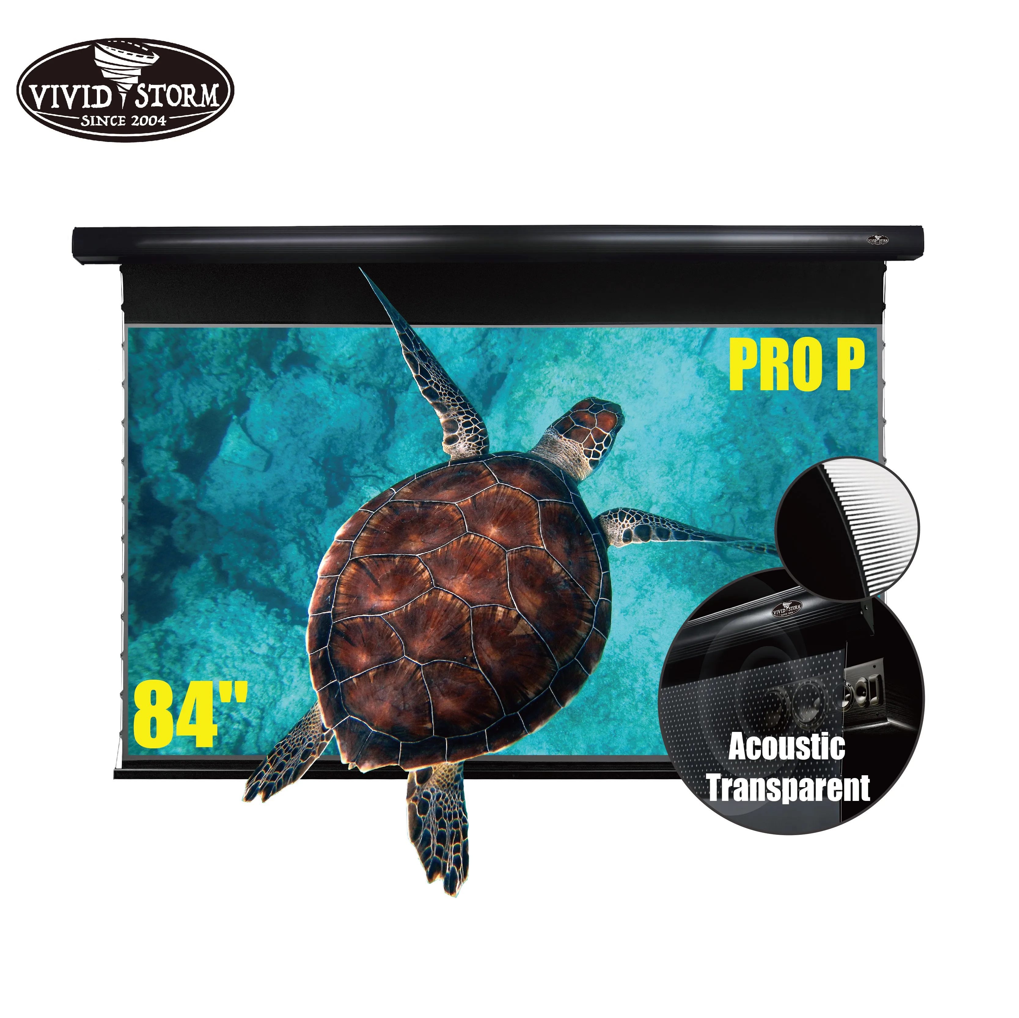 VIVIDSTORM 84 inch PRO P Slimline Tensioned screen 16:9 Full HD 4k CLR ALR PET Crystal Easy to Set Up Perforated Transparent