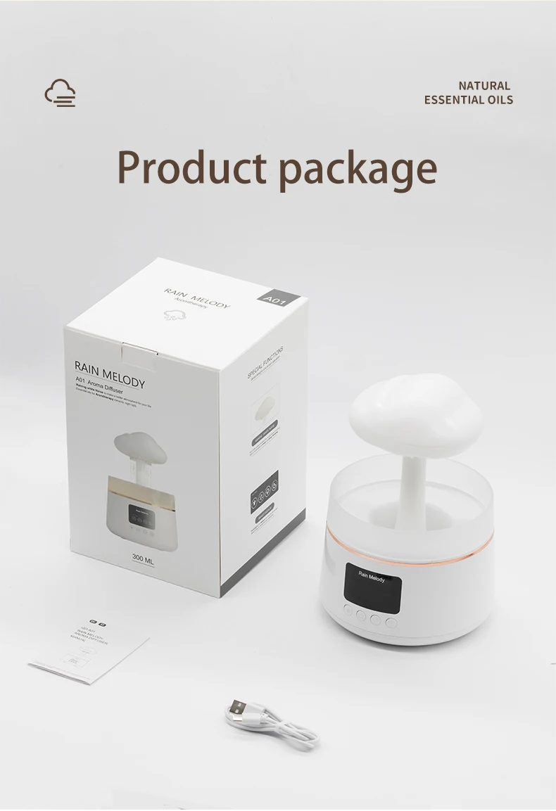 Bedroom table lamp OEM remote water drip mushroom raining cloud h2o air humidifier with smart speaker