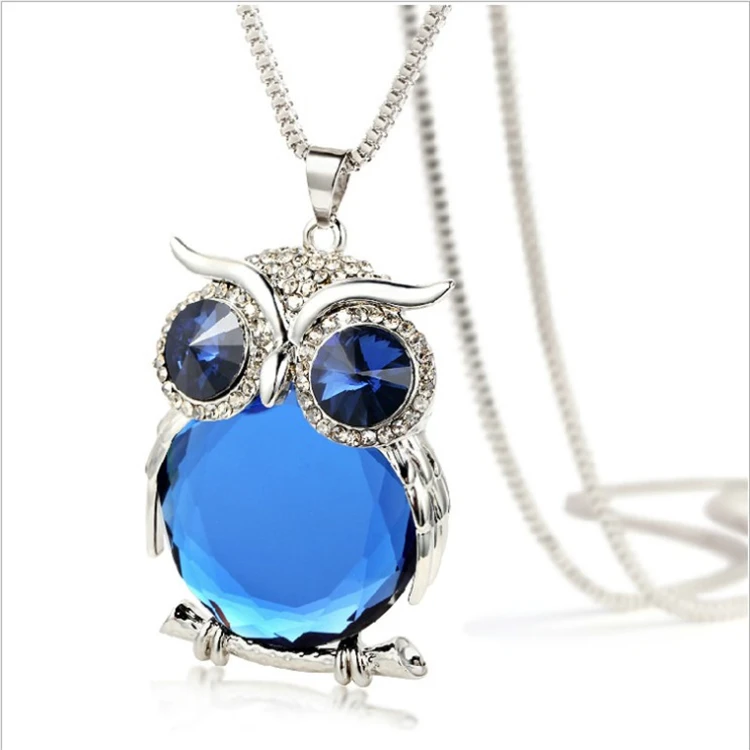 Fashion Accessories Necklace Long Owl Pendant Sweater Chain Electroplated Alloy Crystal Necklace