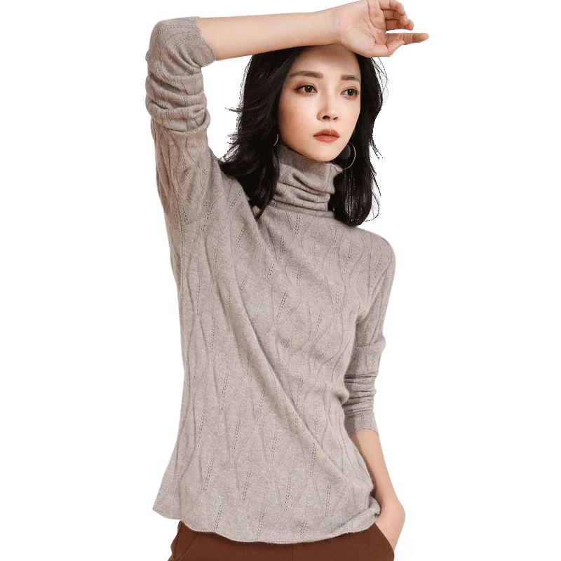 Turtleneck Knitted Sweater Breathable Soft Fashion Wool Cashmere Jumper for Women