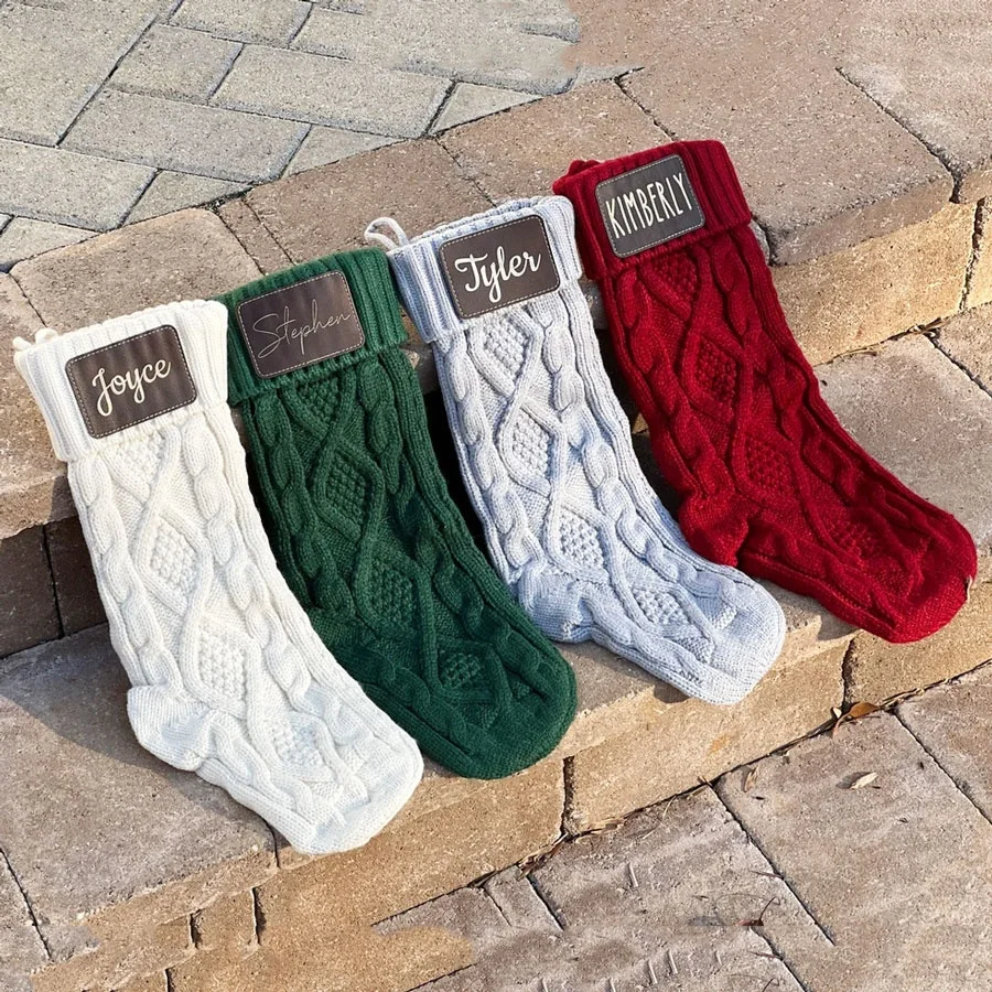 Индивидуальная индивидуальная вязаная Рождественская чулки 18 дюймов рождественские с кожаной