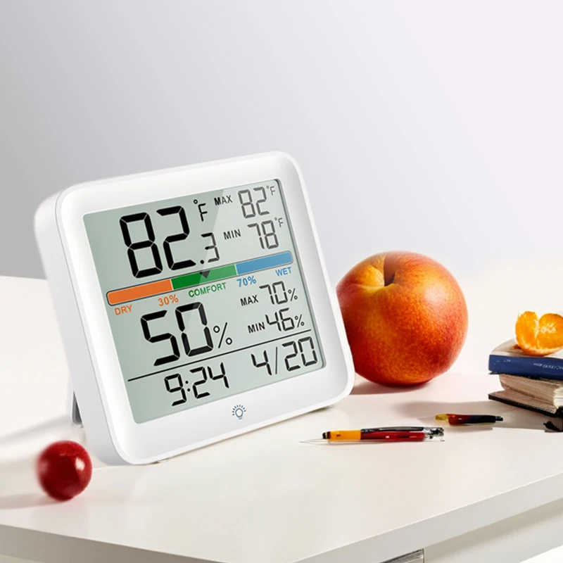 Hangable Multi Functional Indoor Air Comfort Indicator Digital Thermometer Hygrometer with stand LCD Backlight Display Time Date