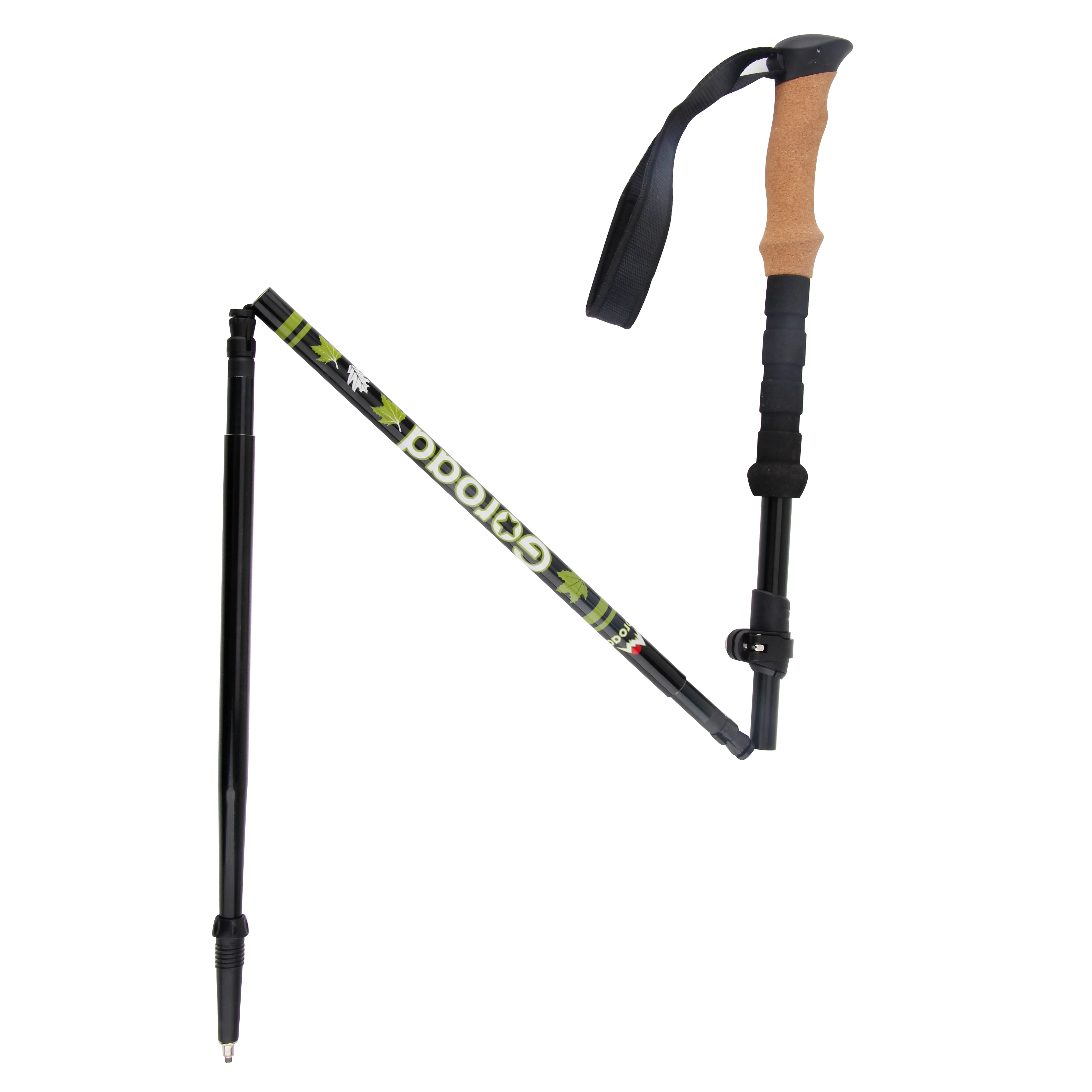 Camping equipment folding hiking trekking sticks 2 aluminum zhejiang walking poles with real cork handle