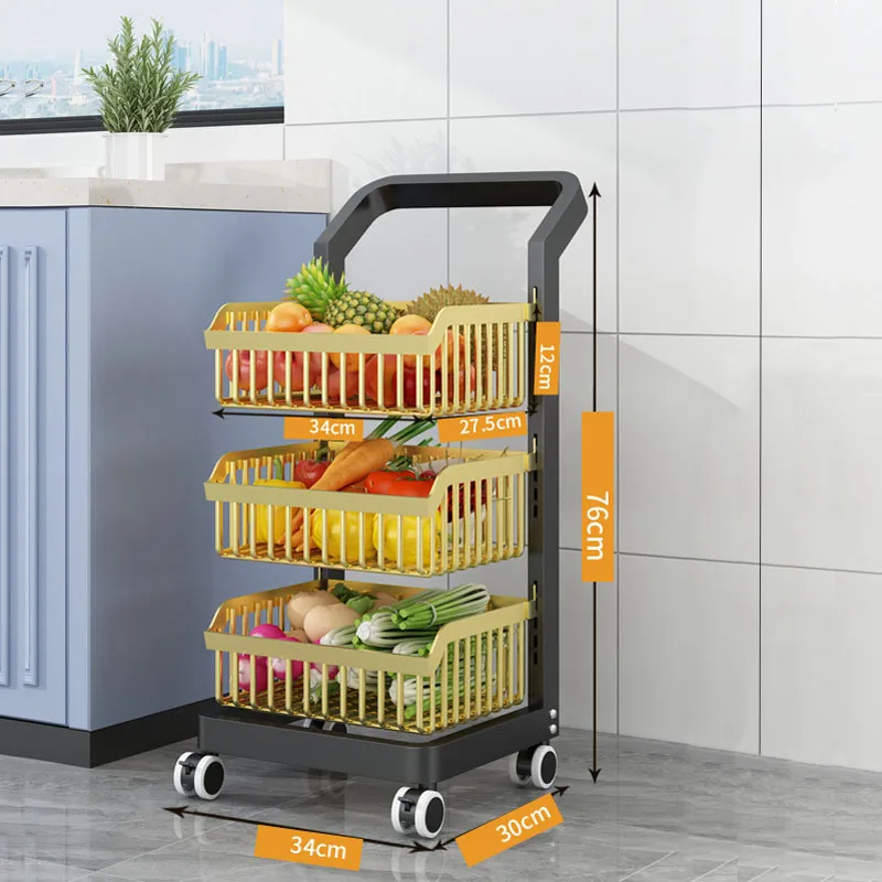Multi-layer Tiers Black Mesh Wire Kitchen Vegetable Storage Baskets Detachable Basket Trolley Rack