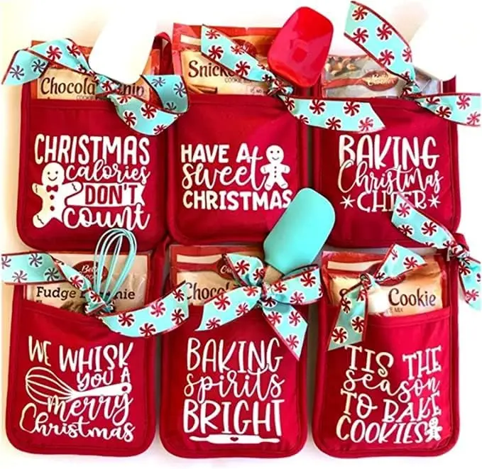 Christmas Pot Holder Baking Kit Oven Mitt with Christmas Ornament Printed Gift for Teacher Neighbor Coworker Family