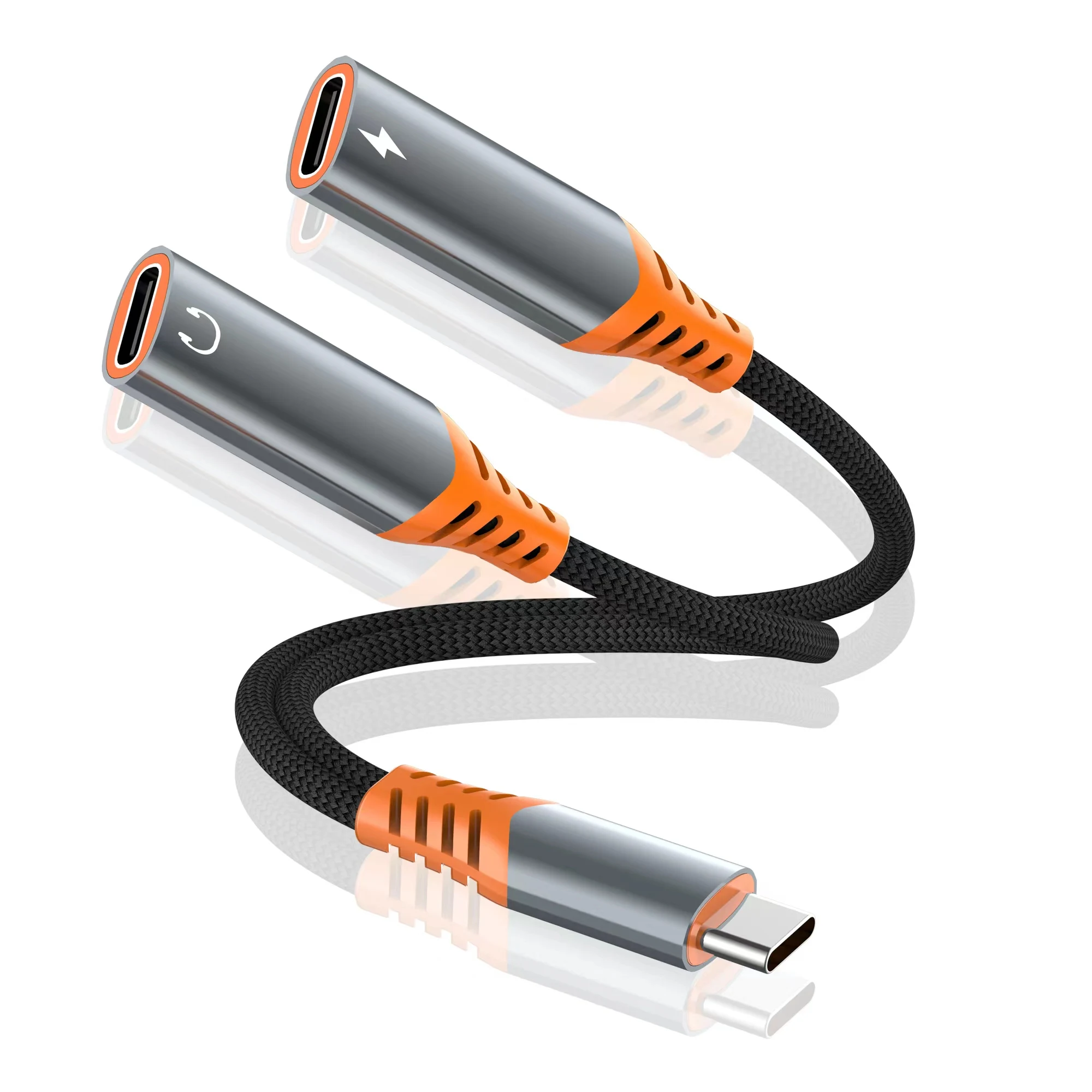 2 in 1 Charger Audio Type C Cables Earphone Headphones Jack Adapter Connector Cable 3.5mm Aux Headphone 180 degree rotation