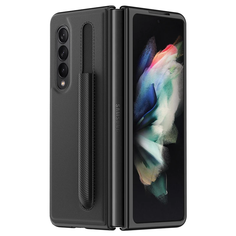 360 Explosion-proof Anti Scratch Leather PC With Pen Holder Mobile Phone Case For Samsung Galaxy Z Fold 3 Case