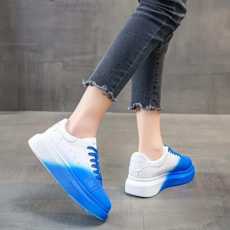 Women Flat Casual Sneakers Lace up Breathable Colorful Platform Shoes Female PU Fashion Ladies Walking Vulcanized Sport Shoes