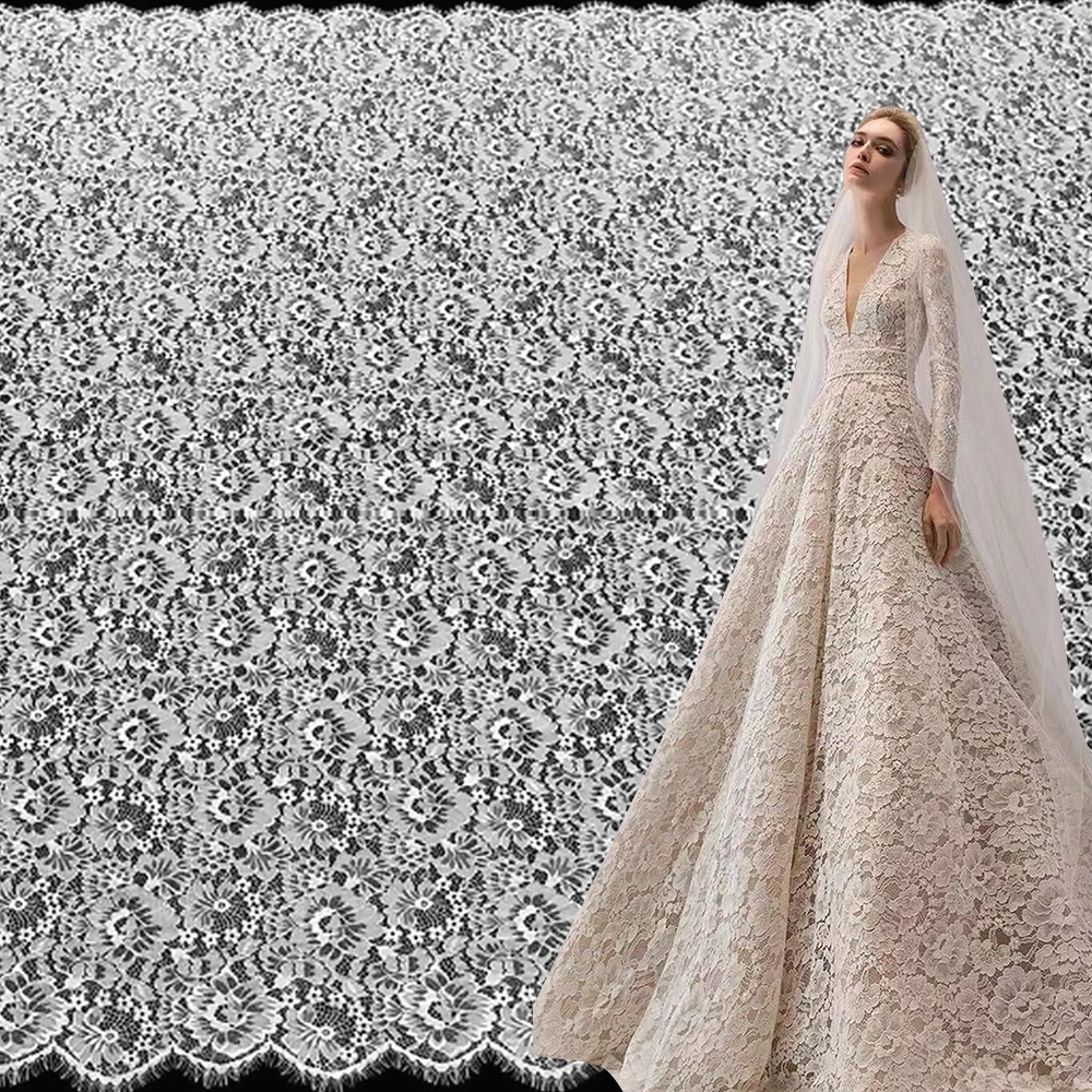 9076Yanzi custom bridal wedding dress Luxury tissu en dentelle french tulle lace chantilly eyelash lace fabric