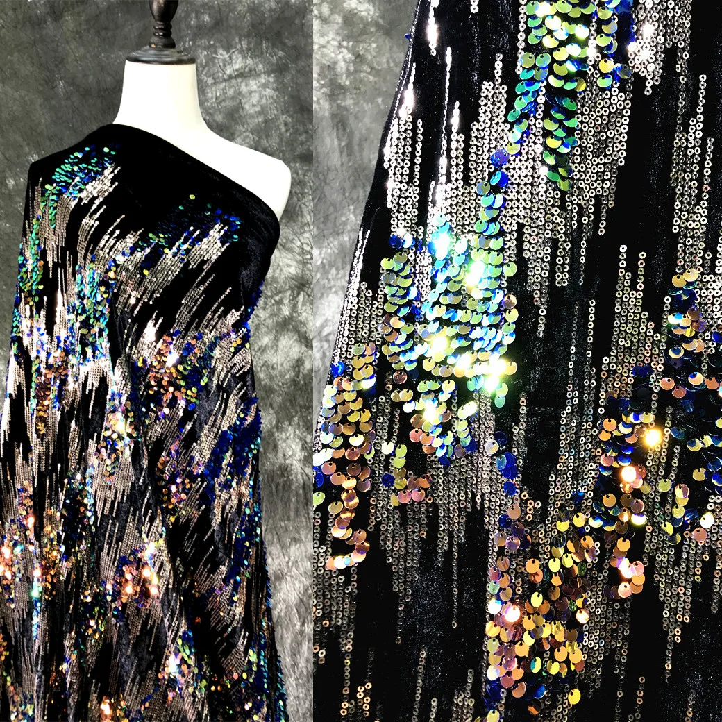 wholesale wedding velvet fabric with sequins, sewing sequin embroidery fabric/
