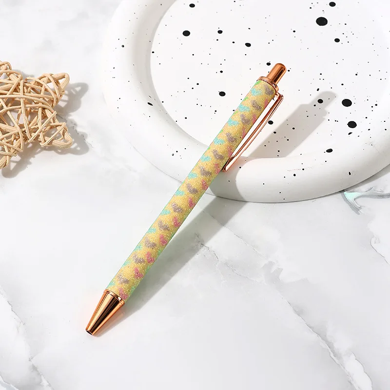 Sparkly Ballpoint Pens Fancy Glitter Heart Print Pens Metal Black Ink Pretty For Women Girls Ladies School Party Office Birthday