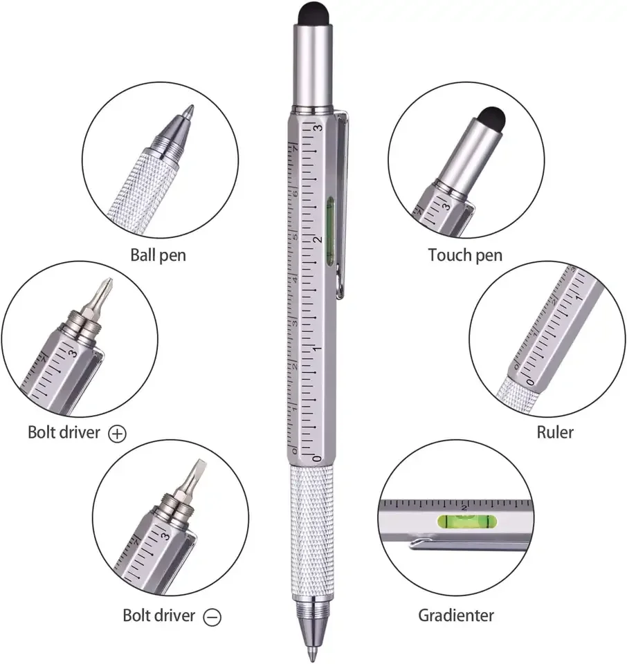 Promotional gifts multifunctional ruler stylus tool pen screwdriver level Metal pen