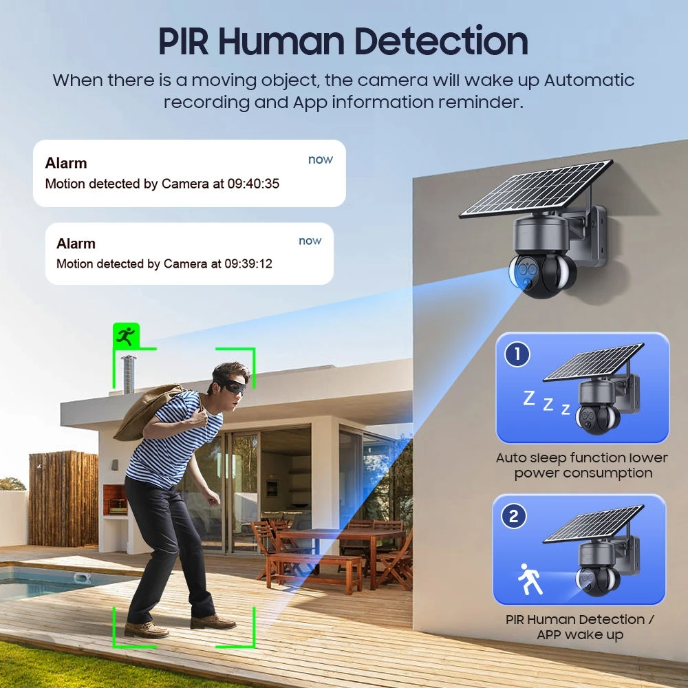 Custom Logo 6MP 4G HD PIR Human Detection PTZ Security System 12X Zoom 4G SIM Card Outdoor Solar CCTV Camera