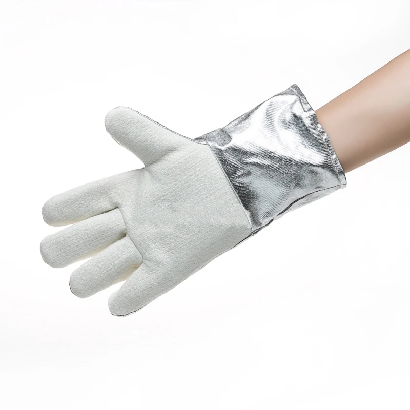 Ready Stock Withstand 350 Deg.C Meta-aramid Felt and Anti-scalding Heat Insulated Aluminized Gloves for Industrial Oven
