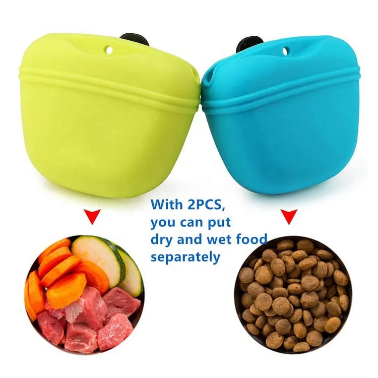 Amazon Custom Logo Food Grade Silicone Yellow Pet Dog Treat Training Pouch Silicone Dog Treat Waist Bags