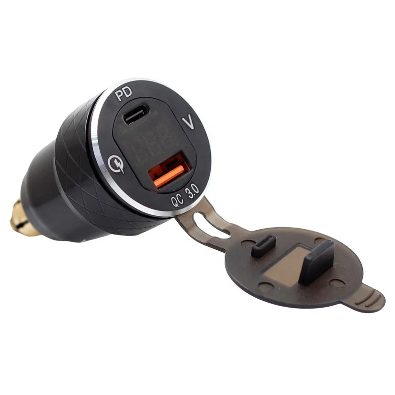 12V-24V Ducati Triumph European Style Motorcycles QC3.0+PD USB charger socket with voltmeter