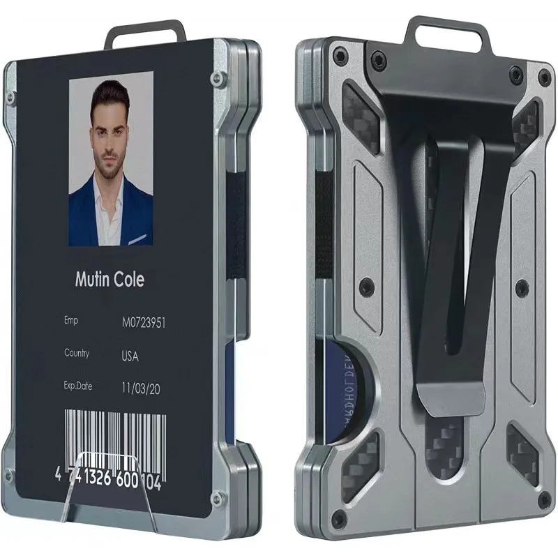 2024 Amazon New Work Permit Card Case Transparent Work Card RFID Anti theft Brushing Aluminum Alloy Money Clip Clip Smart Wallet