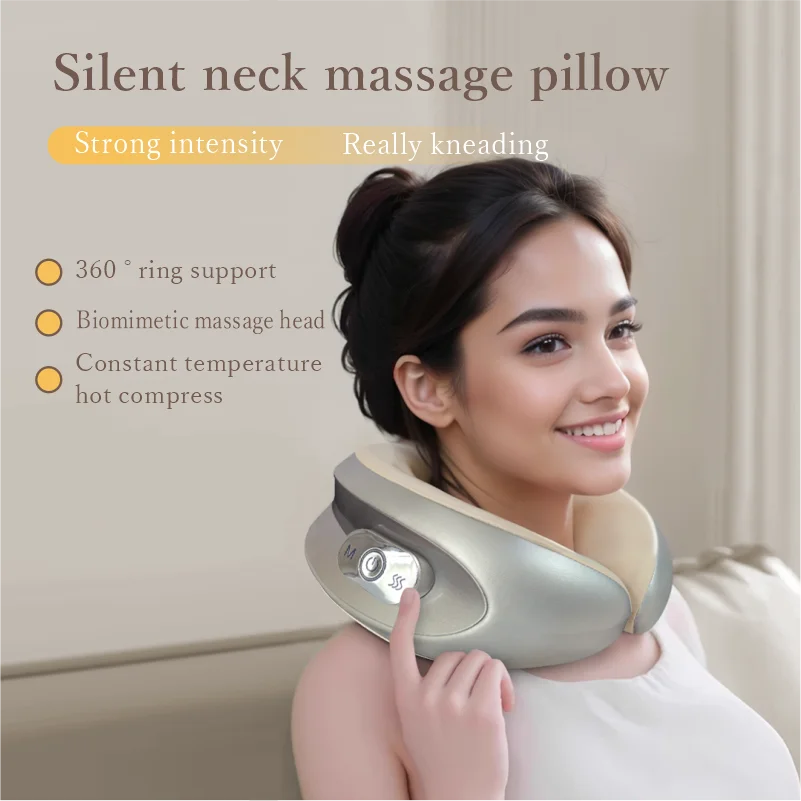 with voice Commands 4 soft silicone massage heads hot compress Silent deep grasping and kneading  neck massage pillow