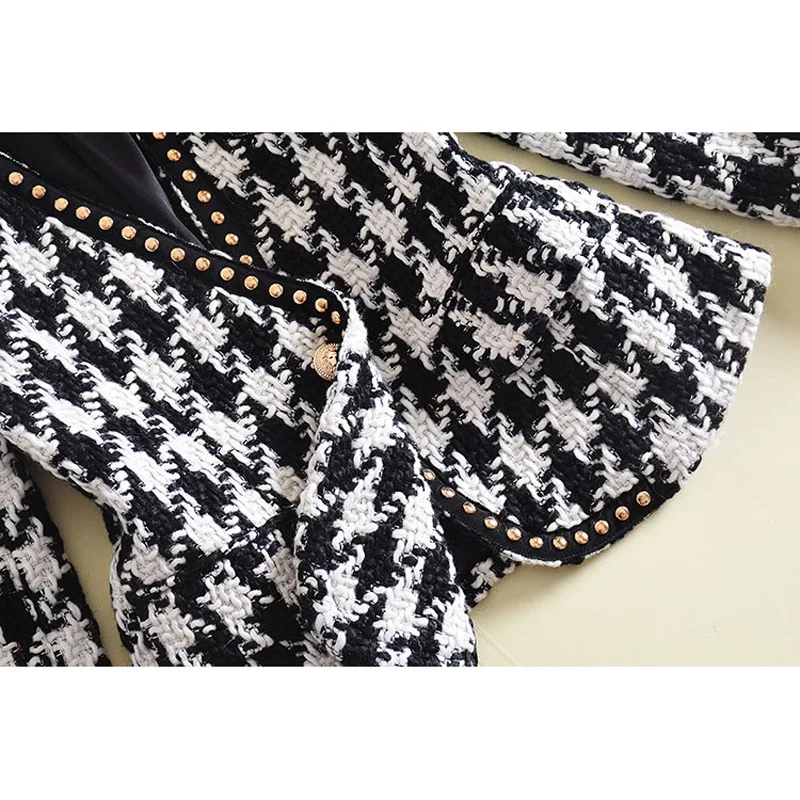 Женский твидовый блейзер из твида, двубортный блейзер с рисунком «гусиные лапки», Новое поступление 2022