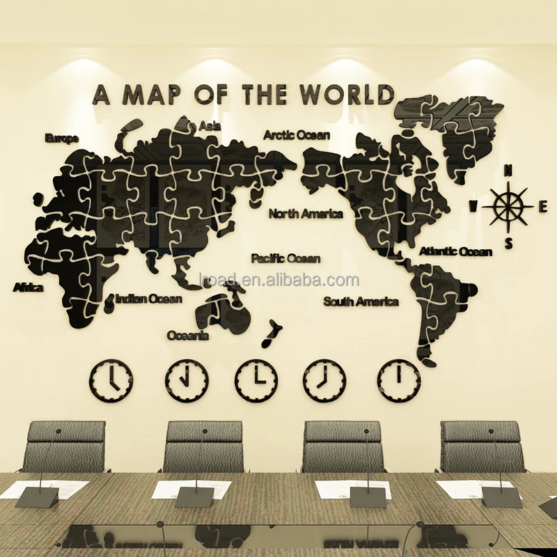 decorative accents Creative Stereoscopic  Office Company Store Home Decorative Art World Map Acrylic Wall Decor