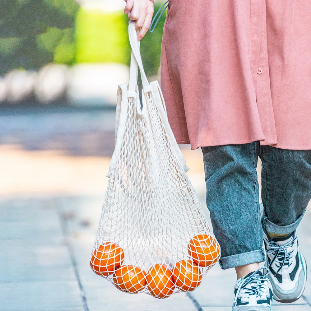 RPET Environmentally Friendly Fruit Bag Supermarket Shopping Recycled Cotton Long Short One Portable Net Bag Polyester Net Bag