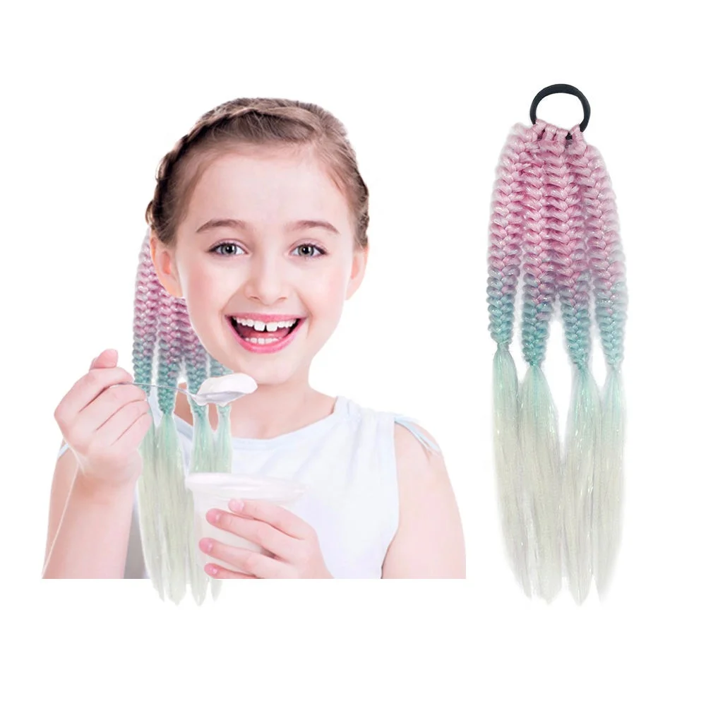different colors fish bone ponytail hot sales ponytail extensions for kids