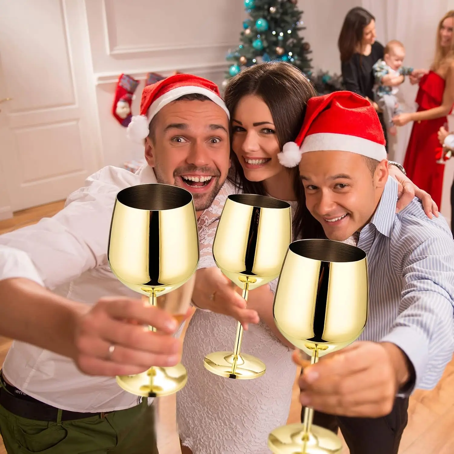 Unbreakable Luxury Rose Gold Mirror Polished 18oz Red White Stemmed Wine Glasses Stainless Steel Wine Goblet For Weeding Outdoor