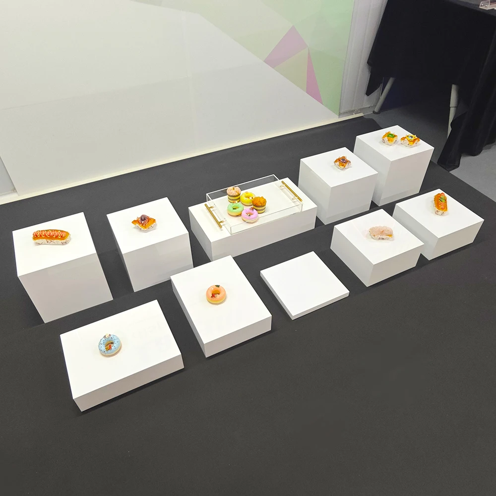 Languo White Buffet Acrylic table Riser Cube Display Nesting Risers Lucite Square Food Pedestal Box Display