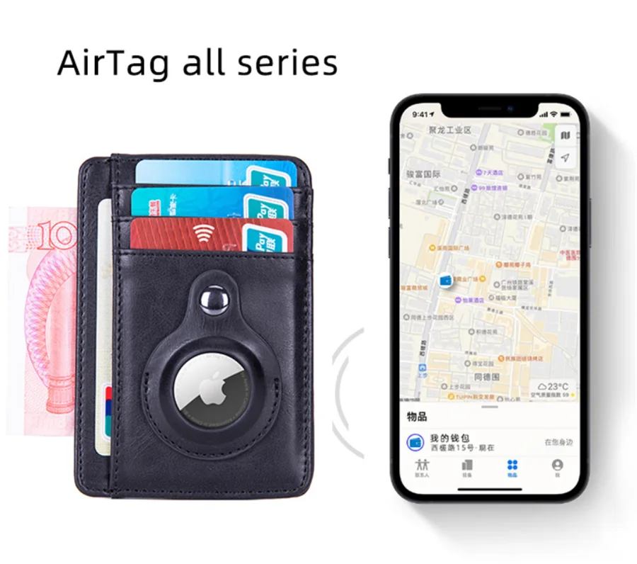 Кожаный кошелек из углеродного волокна для Apple airtag локатор с RFID-блокировкой чехол карт карман денег