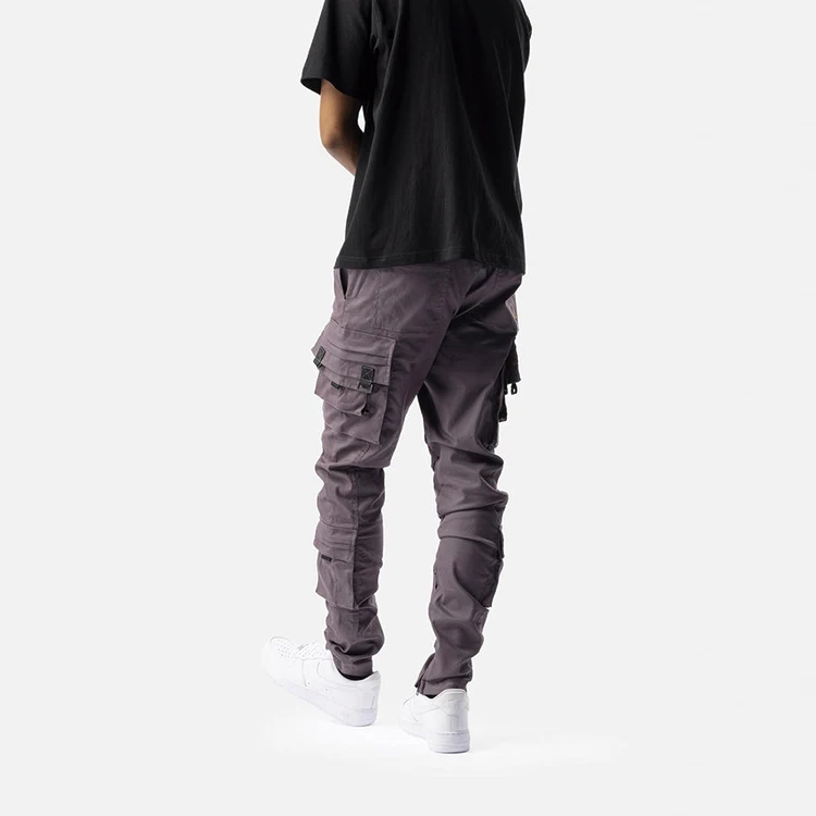 Custom OEM Manufacturer Vintage Multiple Pockets Drawstring Streetwear Slim Fit Mens Long parachute Cargo Pant for men Trousers