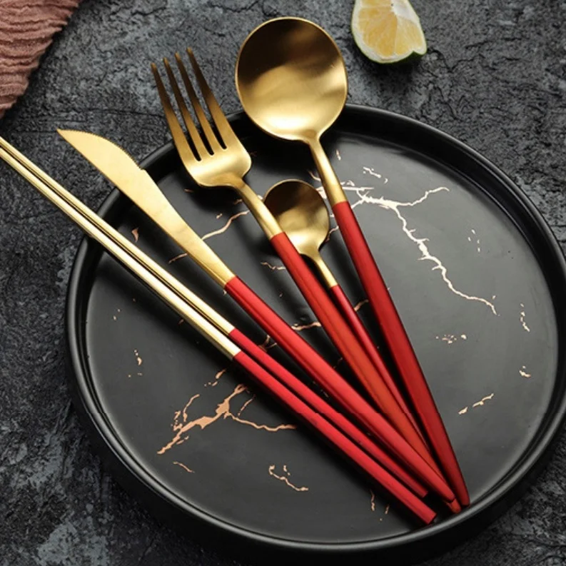 Stainless Steel Cutlery Western Food Four-piece Coffee Spoon Chopsticks Gift Set European Style Portuguese Tableware