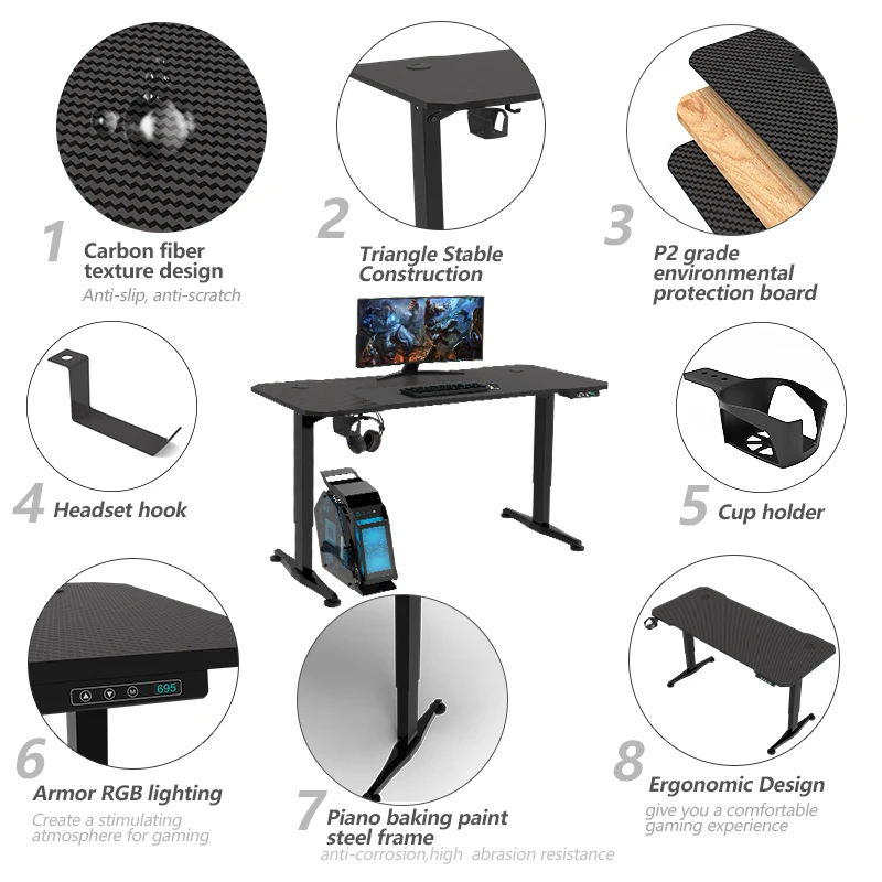 AOR ESPORTS Ergonomic Modern Electric Adjustable Height Office Sit Stand Desk Stand Up Desk Standing Desk Electric Table