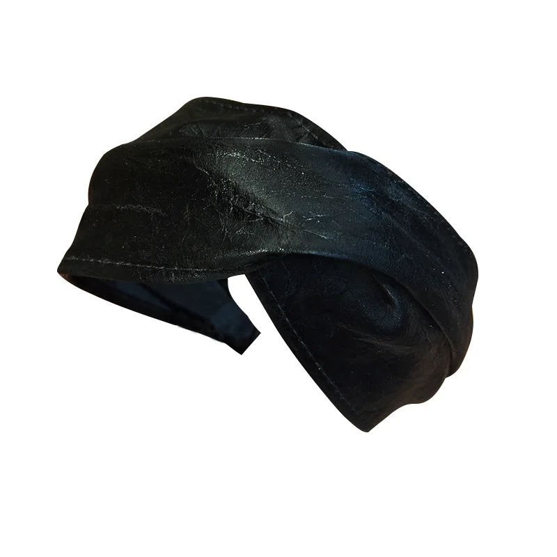 
Net Red With Leather Cross Hairband High-grade Solid Color Curled Twist Hairpin Retro Temperament Hair Accessories Female 