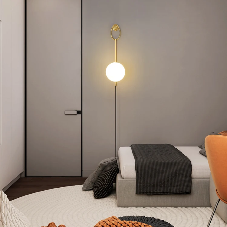 Bedside lamp wall lamps bedroom wiring free with plug all copper lights creative light luxury simple corridor porch wall lights