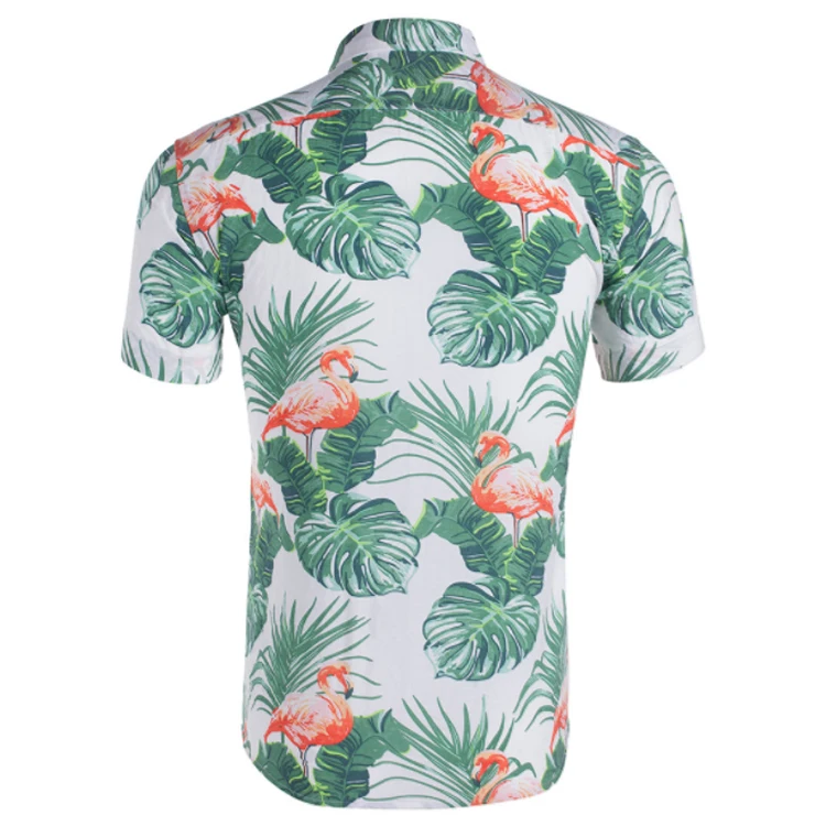 
Custom Printed Causal Designed 100%Viscose Green Leaves Hawaiin Camisas hombre 