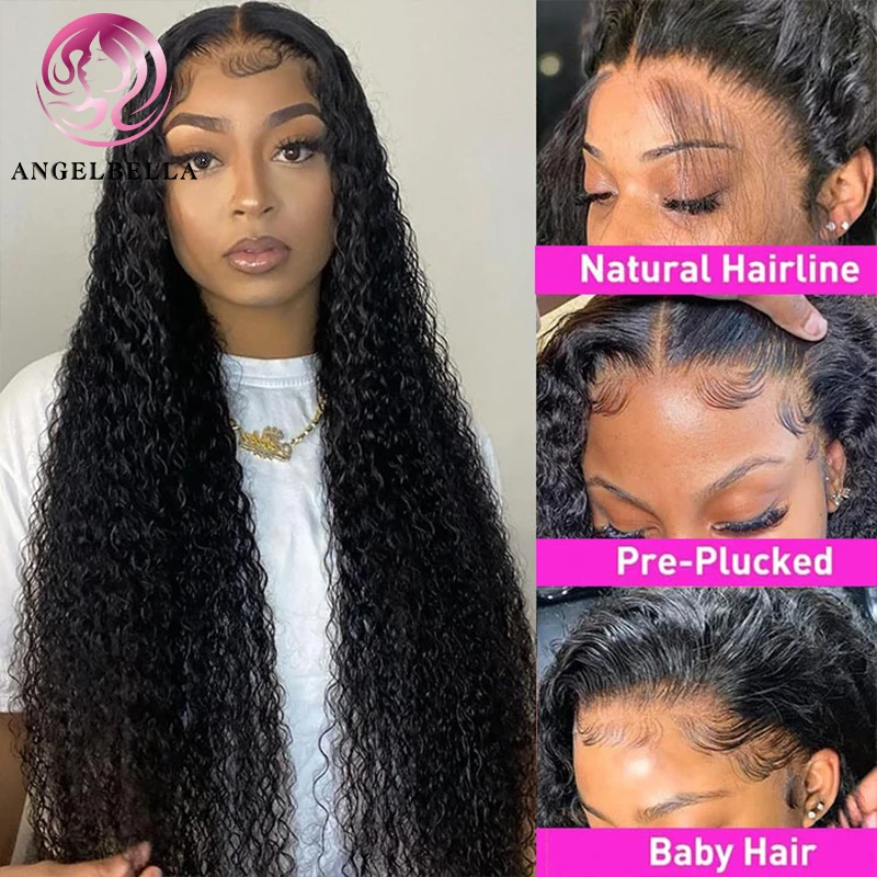 AngelBella 13x6 Hd Lace Front Wig Raw Kinky Curly Human Hair Long Curly Glueless Wigs High Quality Burmese Curly Wig