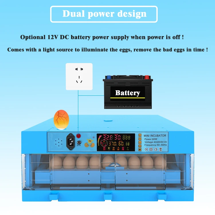 12V Battery power supply 64 chicken egg incubator cheap price for sale