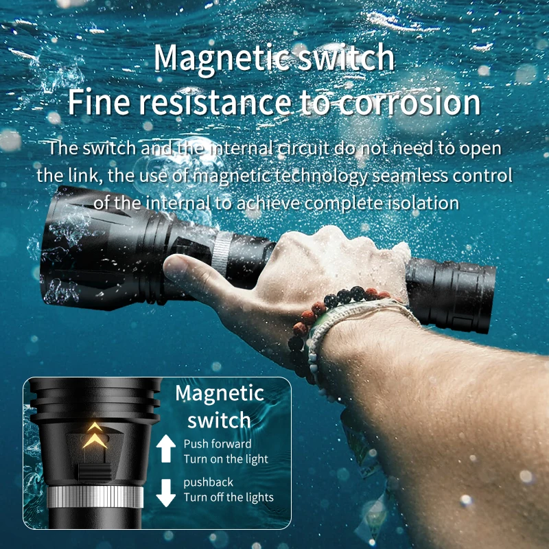 Multifunctional rechargeable diving flashlight high power professional waterproof flashlight for diving