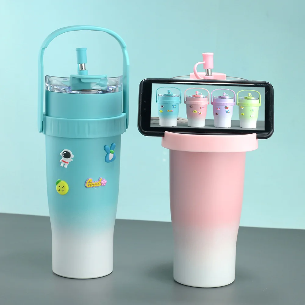 Minimalist Design 40 oz Stainless Steel Vacuum Insulated Water Bottle Tumbler Travel Cup with Phone Stand Newly Designed