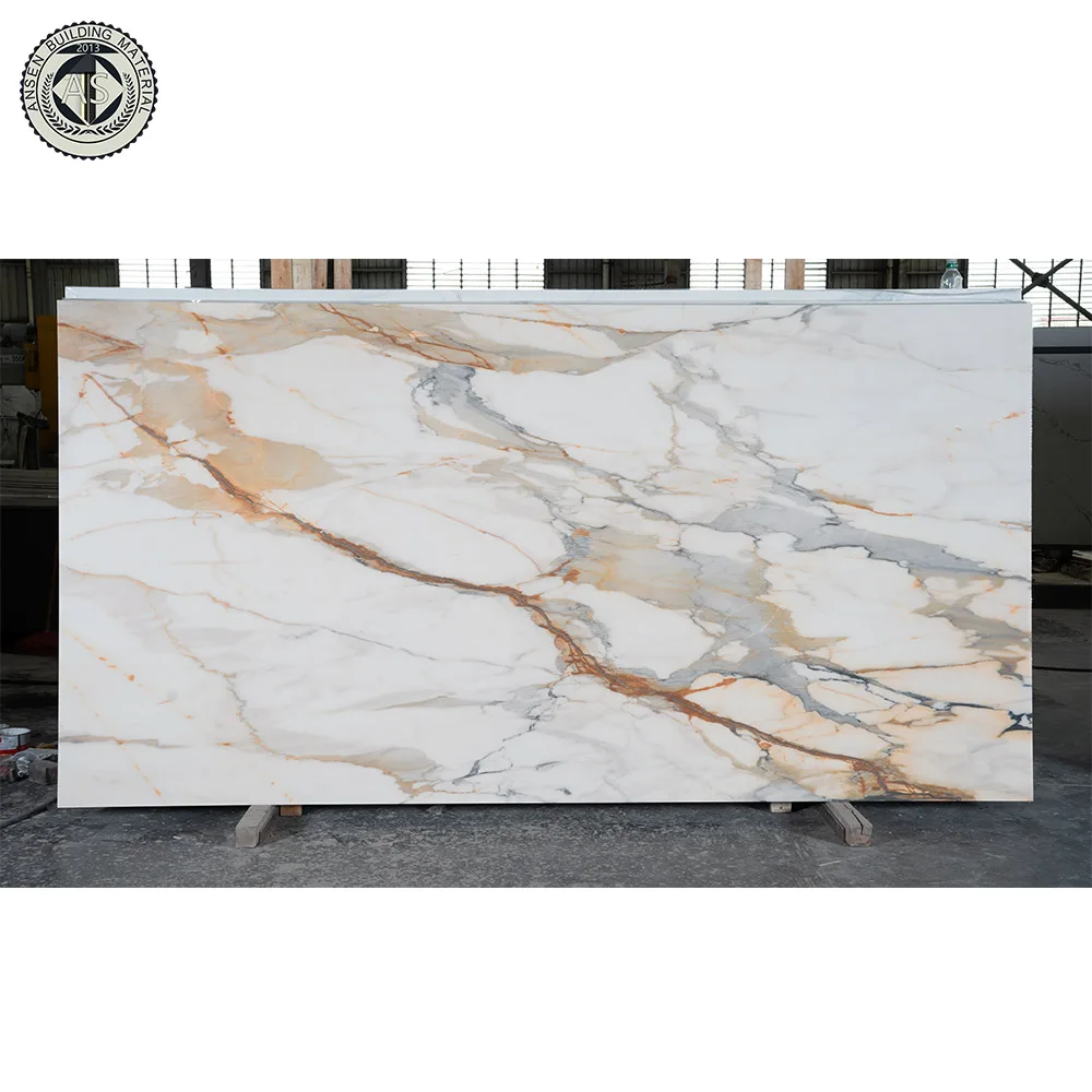 20mm thickness artificial quartz stone engineered big slab calacatta quartz stone for countertop