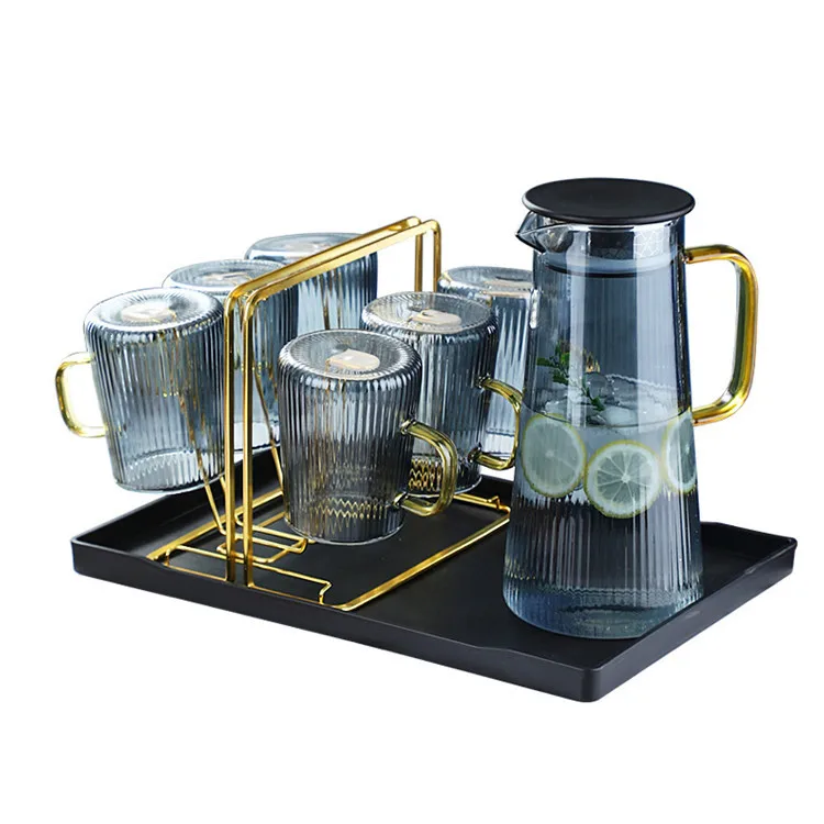 1300ml 350mlglass pitcher set Grey Drink Ware Supplies Cold Water Juice Tea Glass Pitcher Jugs Sets glass water pitcher