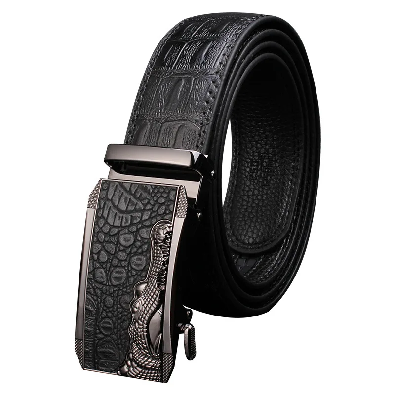 Embossed Business Casual Animal Pattern Automatic Buckle Genuine Leather Belt for Men Gentlemen Dress